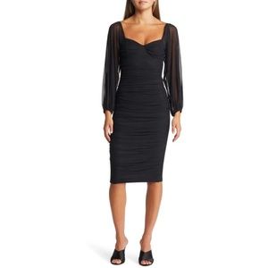 AREA STARS: Sweetheart Sheer Long Sleeve Mesh Dress In Black (NWOT)